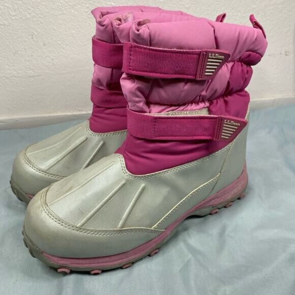 L.L. Bean Girls Pink/Silver Synthetic Velcro Straps Snow Boots Size Kids 6 - Picture 1 of 9